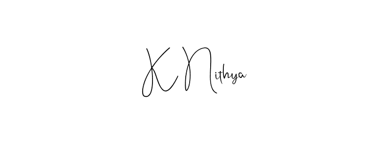 How to make K Nithya name signature. Use Andilay-7BmLP style for creating short signs online. This is the latest handwritten sign. K Nithya signature style 4 images and pictures png