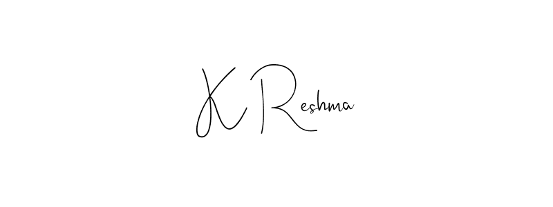 How to make K Reshma signature? Andilay-7BmLP is a professional autograph style. Create handwritten signature for K Reshma name. K Reshma signature style 4 images and pictures png