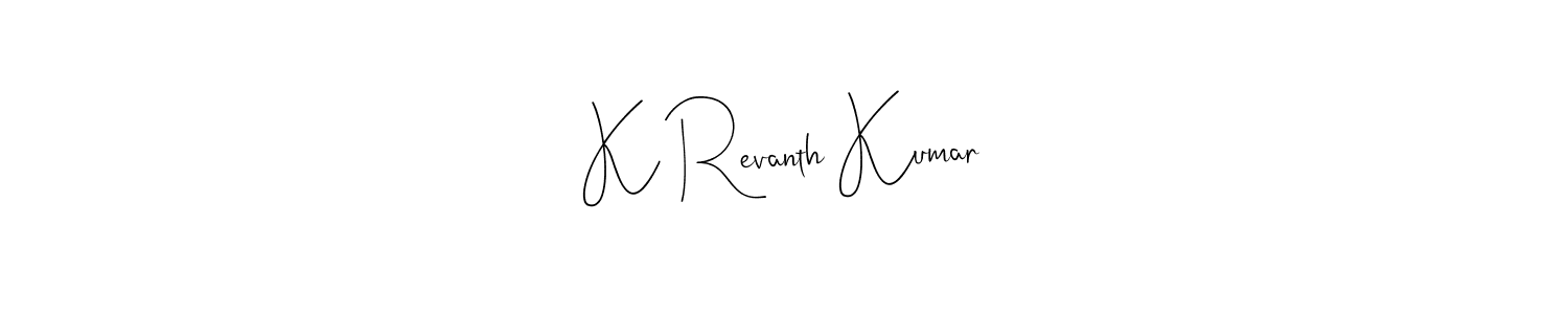 This is the best signature style for the K Revanth Kumar name. Also you like these signature font (Andilay-7BmLP). Mix name signature. K Revanth Kumar signature style 4 images and pictures png