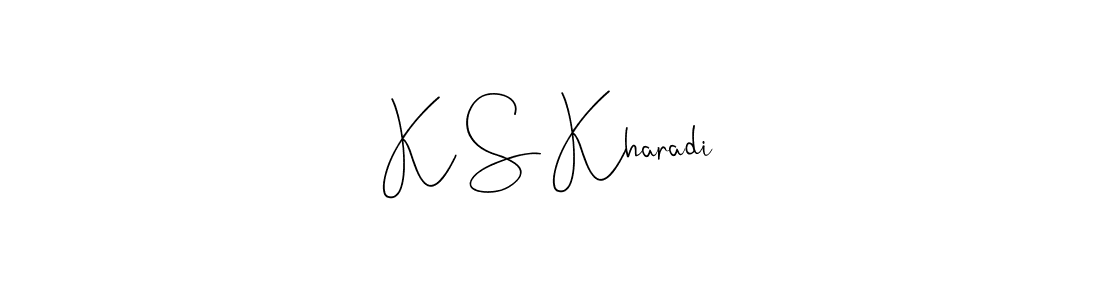 if you are searching for the best signature style for your name K S Kharadi. so please give up your signature search. here we have designed multiple signature styles  using Andilay-7BmLP. K S Kharadi signature style 4 images and pictures png