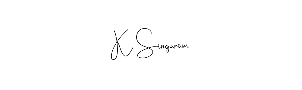if you are searching for the best signature style for your name K Singaram. so please give up your signature search. here we have designed multiple signature styles  using Andilay-7BmLP. K Singaram signature style 4 images and pictures png