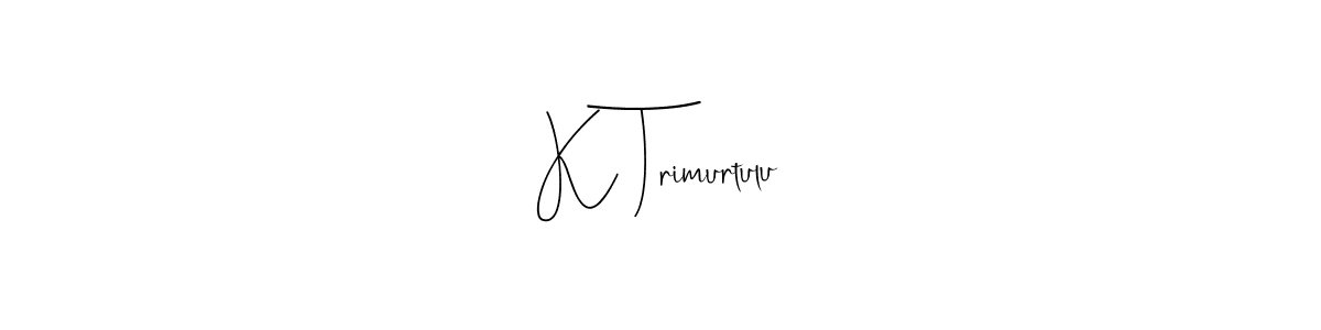 if you are searching for the best signature style for your name K Trimurtulu. so please give up your signature search. here we have designed multiple signature styles  using Andilay-7BmLP. K Trimurtulu signature style 4 images and pictures png