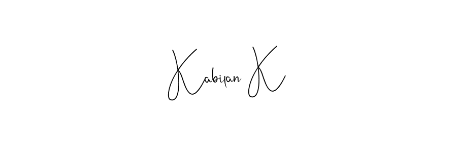 Andilay-7BmLP is a professional signature style that is perfect for those who want to add a touch of class to their signature. It is also a great choice for those who want to make their signature more unique. Get Kabilan K name to fancy signature for free. Kabilan K signature style 4 images and pictures png