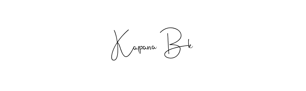 The best way (Andilay-7BmLP) to make a short signature is to pick only two or three words in your name. The name Kalpana Bk include a total of six letters. For converting this name. Kalpana Bk signature style 4 images and pictures png