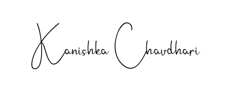 Give your name Kanishka Chaudhari an exquisite flair with the Andilay-7BmLP script font. Ideal for contracts, resumes, and formal letterheads. Kanishka Chaudhari signature style 4 images and pictures png