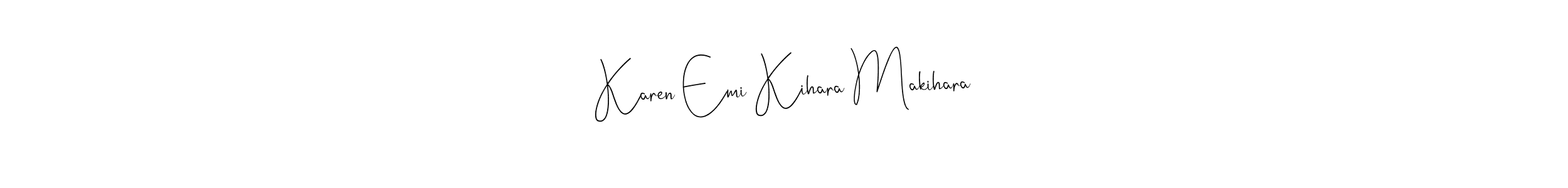 How to make Karen Emi Kihara Makihara name signature. Use Andilay-7BmLP style for creating short signs online. This is the latest handwritten sign. Karen Emi Kihara Makihara signature style 4 images and pictures png