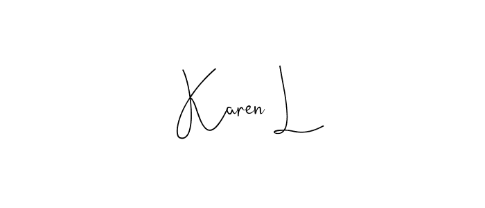 if you are searching for the best signature style for your name Karen L. so please give up your signature search. here we have designed multiple signature styles  using Andilay-7BmLP. Karen L signature style 4 images and pictures png