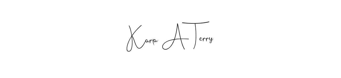 The best way (Andilay-7BmLP) to make a short signature is to pick only two or three words in your name. The name Karla A Terry include a total of six letters. For converting this name. Karla A Terry signature style 4 images and pictures png