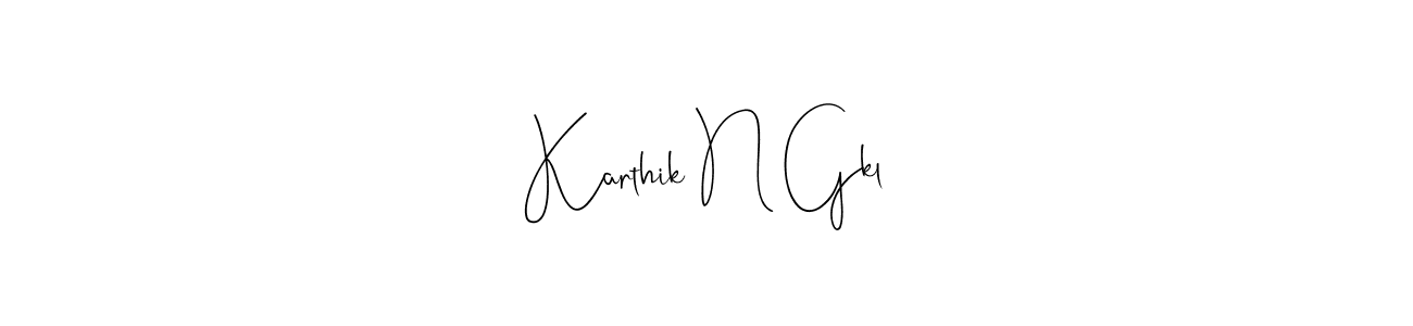 Andilay-7BmLP is a professional signature style that is perfect for those who want to add a touch of class to their signature. It is also a great choice for those who want to make their signature more unique. Get Karthik N Gkl name to fancy signature for free. Karthik N Gkl signature style 4 images and pictures png