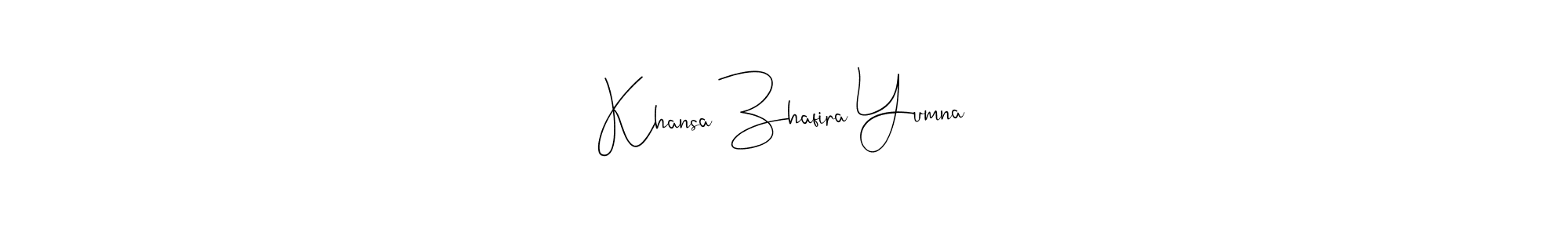 The best way (Andilay-7BmLP) to make a short signature is to pick only two or three words in your name. The name Khansa Zhafira Yumna include a total of six letters. For converting this name. Khansa Zhafira Yumna signature style 4 images and pictures png
