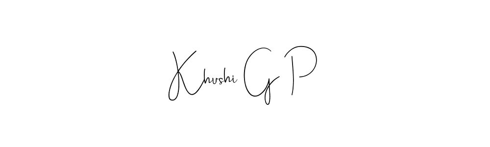 if you are searching for the best signature style for your name Khushi G P. so please give up your signature search. here we have designed multiple signature styles  using Andilay-7BmLP. Khushi G P signature style 4 images and pictures png
