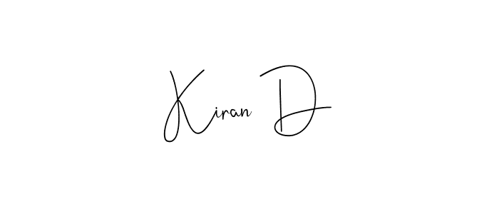 Also we have Kiran D name is the best signature style. Create professional handwritten signature collection using Andilay-7BmLP autograph style. Kiran D signature style 4 images and pictures png