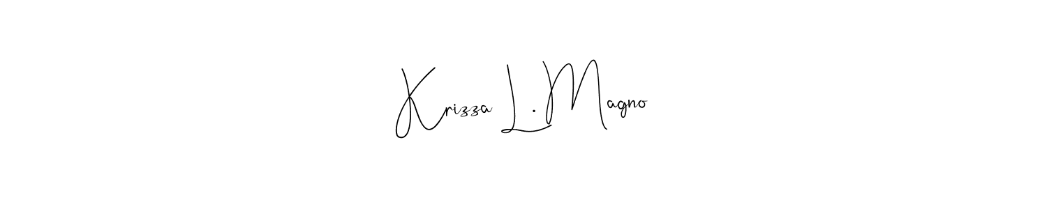 Also You can easily find your signature by using the search form. We will create Krizza L. Magno name handwritten signature images for you free of cost using Andilay-7BmLP sign style. Krizza L. Magno signature style 4 images and pictures png