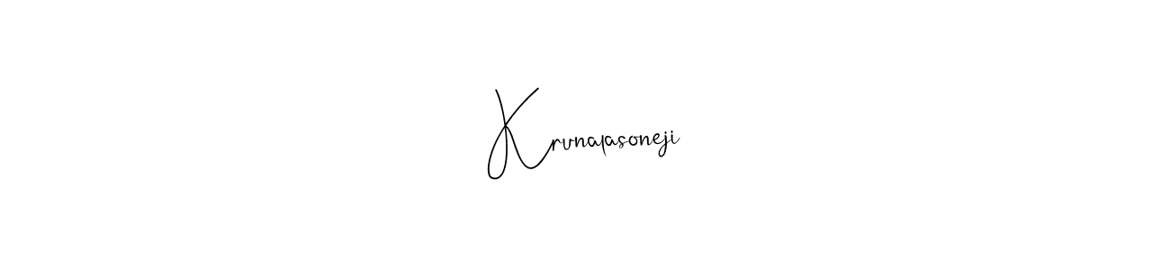 How to make Krunalasoneji name signature. Use Andilay-7BmLP style for creating short signs online. This is the latest handwritten sign. Krunalasoneji signature style 4 images and pictures png