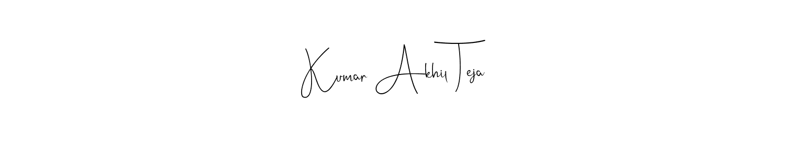 if you are searching for the best signature style for your name Kumar Akhil Teja. so please give up your signature search. here we have designed multiple signature styles  using Andilay-7BmLP. Kumar Akhil Teja signature style 4 images and pictures png