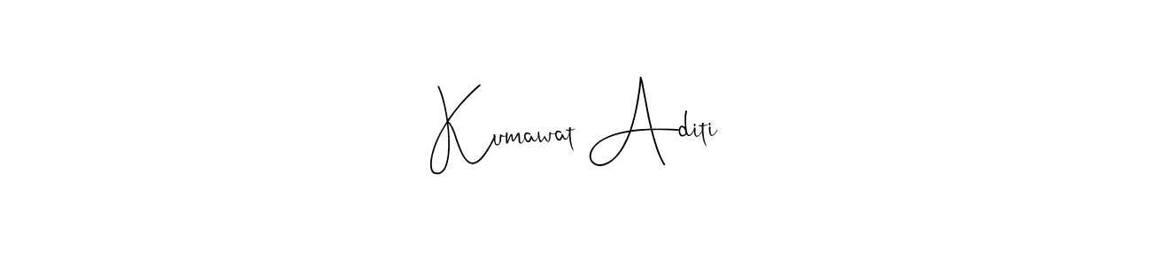 This is the best signature style for the Kumawat Aditi name. Also you like these signature font (Andilay-7BmLP). Mix name signature. Kumawat Aditi signature style 4 images and pictures png