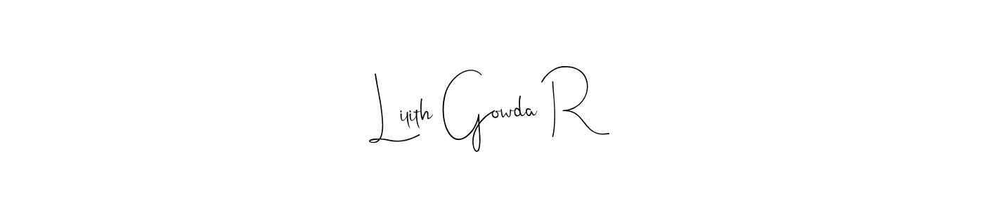 This is the best signature style for the Lilith Gowda R name. Also you like these signature font (Andilay-7BmLP). Mix name signature. Lilith Gowda R signature style 4 images and pictures png