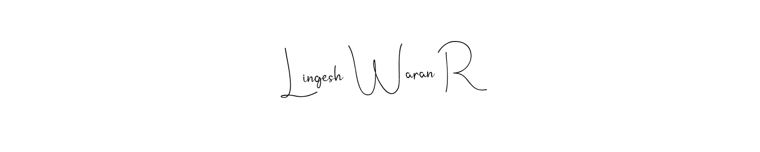 Andilay-7BmLP is a professional signature style that is perfect for those who want to add a touch of class to their signature. It is also a great choice for those who want to make their signature more unique. Get Lingesh Waran R name to fancy signature for free. Lingesh Waran R signature style 4 images and pictures png