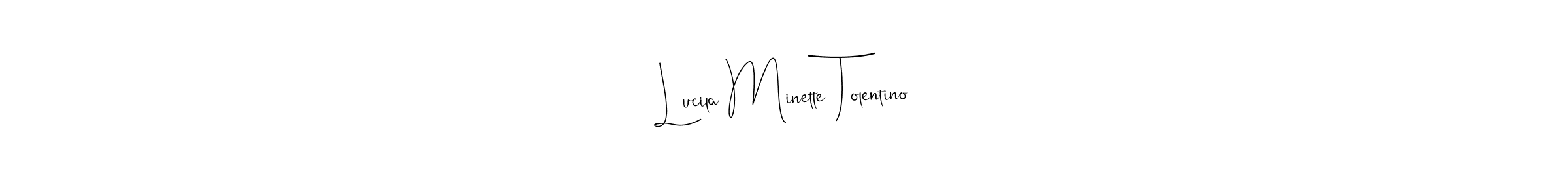 It looks lik you need a new signature style for name Lucila Minette Tolentino. Design unique handwritten (Andilay-7BmLP) signature with our free signature maker in just a few clicks. Lucila Minette Tolentino signature style 4 images and pictures png