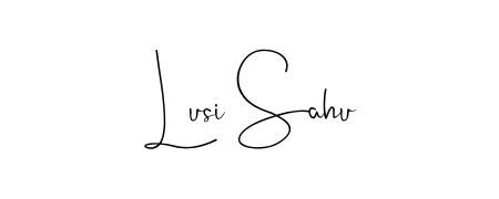 A sleek calligraphic signature for name Lusi Sahu utilizing Andilay-7BmLP styling. Great for adding personal signatures to photos and art. Lusi Sahu signature style 4 images and pictures png