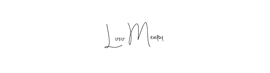 The best way (Andilay-7BmLP) to make a short signature is to pick only two or three words in your name. The name Lusu Mental include a total of six letters. For converting this name. Lusu Mental signature style 4 images and pictures png