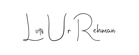 A sleek calligraphic signature for name Lutf Ur Rehman utilizing Andilay-7BmLP styling. Great for adding personal signatures to photos and art. Lutf Ur Rehman signature style 4 images and pictures png