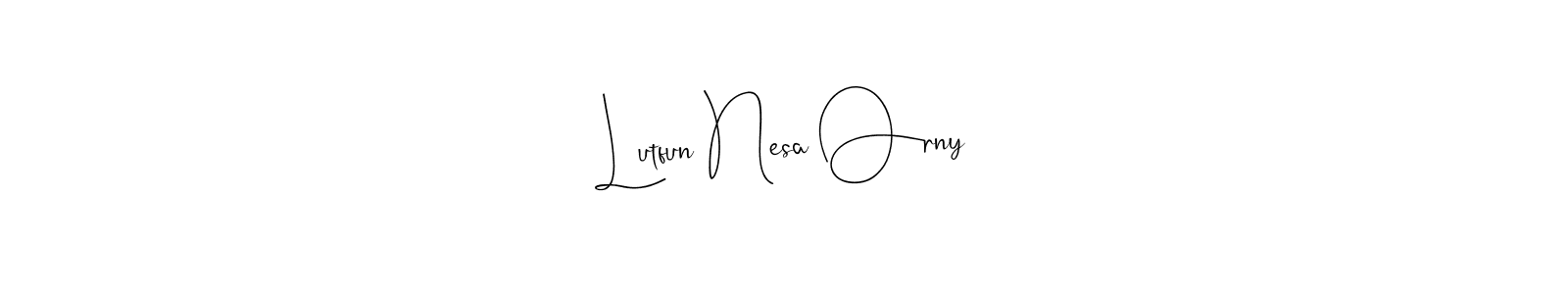 The best way (Andilay-7BmLP) to make a short signature is to pick only two or three words in your name. The name Lutfun Nesa Orny include a total of six letters. For converting this name. Lutfun Nesa Orny signature style 4 images and pictures png
