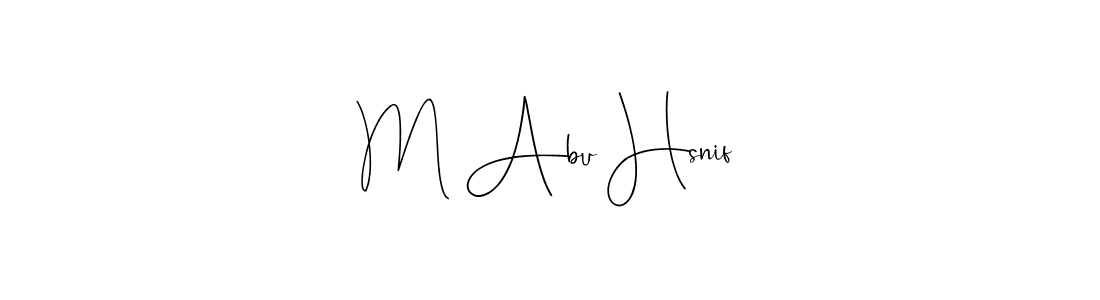 Use a signature maker to create a handwritten signature online. With this signature software, you can design (Andilay-7BmLP) your own signature for name M Abu Hsnif. M Abu Hsnif signature style 4 images and pictures png