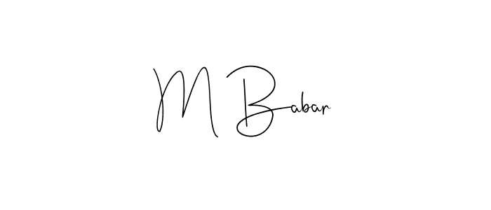 if you are searching for the best signature style for your name M Babar. so please give up your signature search. here we have designed multiple signature styles  using Andilay-7BmLP. M Babar signature style 4 images and pictures png