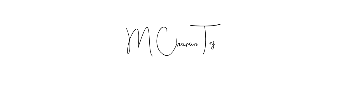 How to make M Charan Tej name signature. Use Andilay-7BmLP style for creating short signs online. This is the latest handwritten sign. M Charan Tej signature style 4 images and pictures png