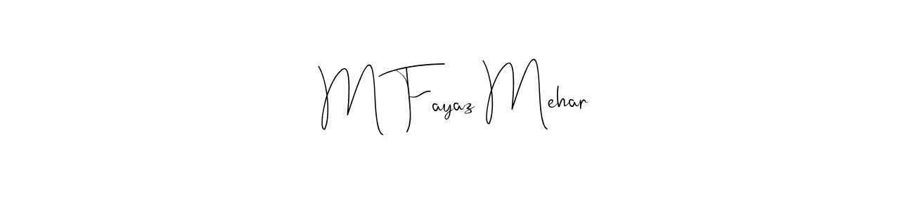 The best way (Andilay-7BmLP) to make a short signature is to pick only two or three words in your name. The name M Fayaz Mehar include a total of six letters. For converting this name. M Fayaz Mehar signature style 4 images and pictures png