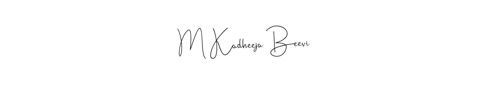 This is the best signature style for the M Kadheeja Beevi name. Also you like these signature font (Andilay-7BmLP). Mix name signature. M Kadheeja Beevi signature style 4 images and pictures png