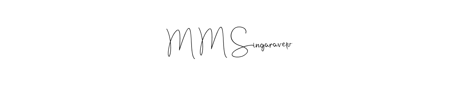 How to make M M Singaravelu name signature. Use Andilay-7BmLP style for creating short signs online. This is the latest handwritten sign. M M Singaravelu signature style 4 images and pictures png