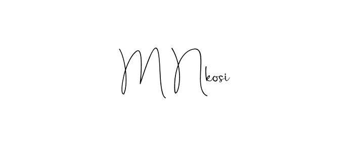 if you are searching for the best signature style for your name M Nkosi. so please give up your signature search. here we have designed multiple signature styles  using Andilay-7BmLP. M Nkosi signature style 4 images and pictures png