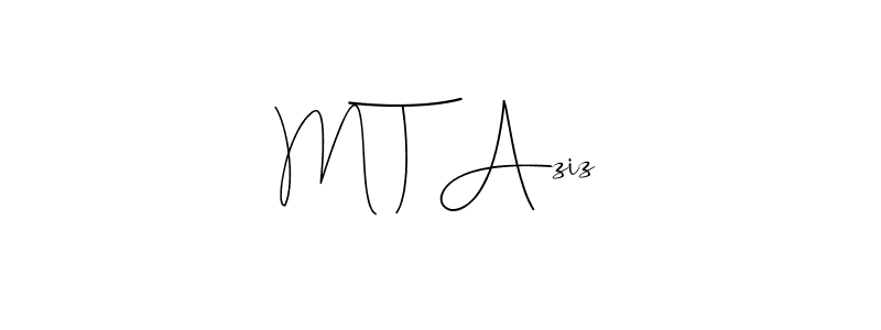 if you are searching for the best signature style for your name M T Aziz. so please give up your signature search. here we have designed multiple signature styles  using Andilay-7BmLP. M T Aziz signature style 4 images and pictures png