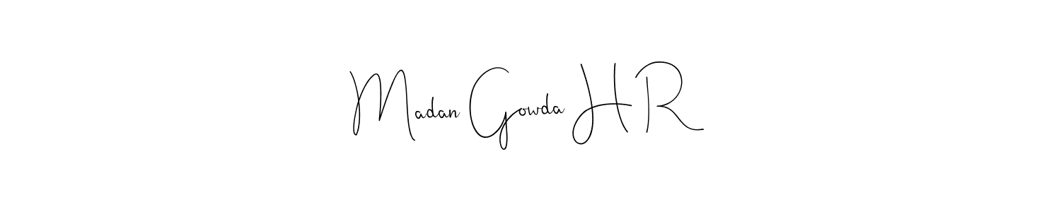 if you are searching for the best signature style for your name Madan Gowda H R. so please give up your signature search. here we have designed multiple signature styles  using Andilay-7BmLP. Madan Gowda H R signature style 4 images and pictures png