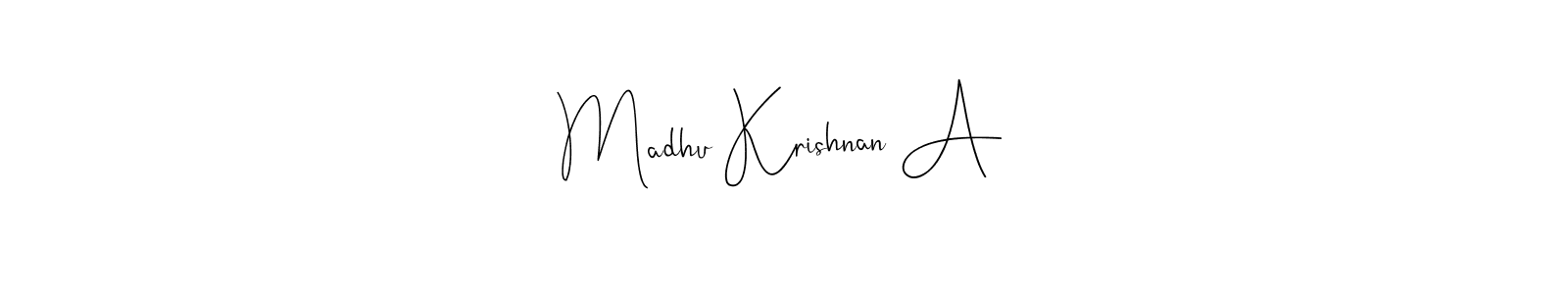 How to Draw Madhu Krishnan A signature style? Andilay-7BmLP is a latest design signature styles for name Madhu Krishnan A. Madhu Krishnan A signature style 4 images and pictures png