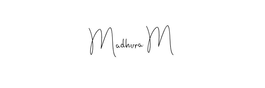 How to make Madhura M name signature. Use Andilay-7BmLP style for creating short signs online. This is the latest handwritten sign. Madhura M signature style 4 images and pictures png