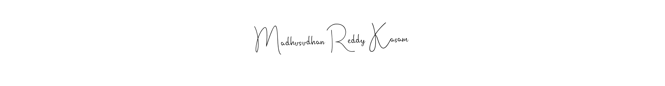 How to make Madhusudhan Reddy Kasam name signature. Use Andilay-7BmLP style for creating short signs online. This is the latest handwritten sign. Madhusudhan Reddy Kasam signature style 4 images and pictures png