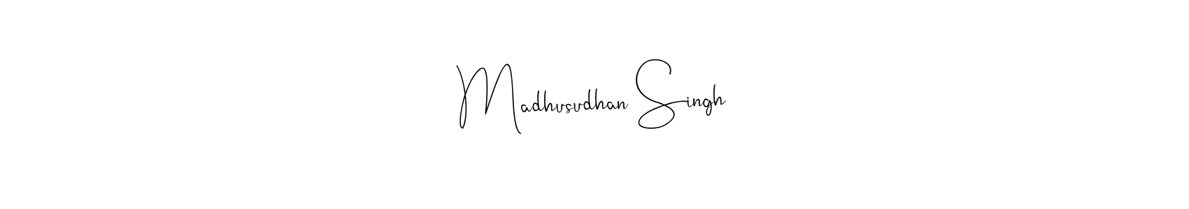 The best way (Andilay-7BmLP) to make a short signature is to pick only two or three words in your name. The name Madhusudhan Singh include a total of six letters. For converting this name. Madhusudhan Singh signature style 4 images and pictures png