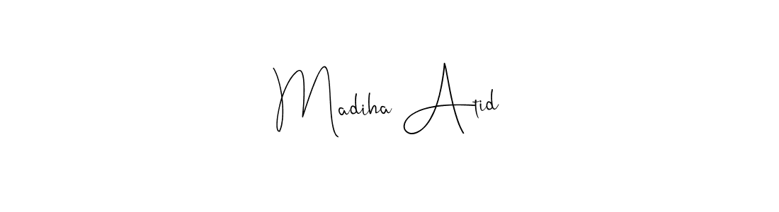 Similarly Andilay-7BmLP is the best handwritten signature design. Signature creator online .You can use it as an online autograph creator for name Madiha Atid. Madiha Atid signature style 4 images and pictures png