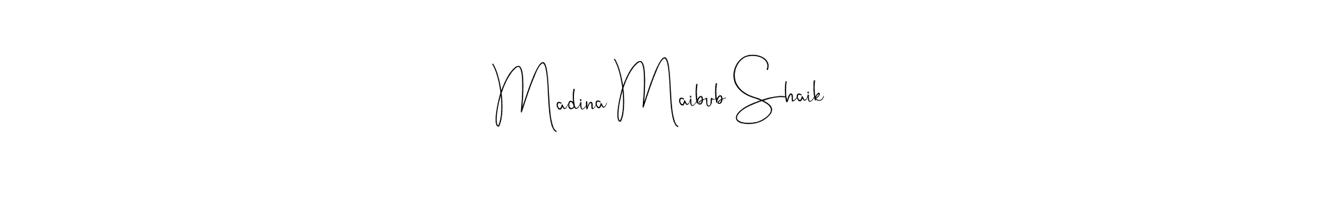 Also You can easily find your signature by using the search form. We will create Madina Maibub Shaik name handwritten signature images for you free of cost using Andilay-7BmLP sign style. Madina Maibub Shaik signature style 4 images and pictures png