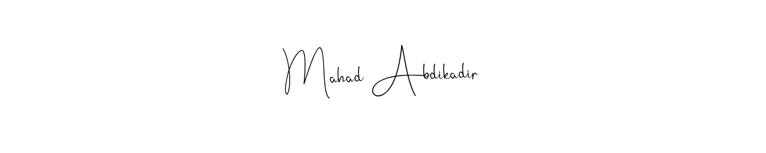 How to make Mahad Abdikadir name signature. Use Andilay-7BmLP style for creating short signs online. This is the latest handwritten sign. Mahad Abdikadir signature style 4 images and pictures png