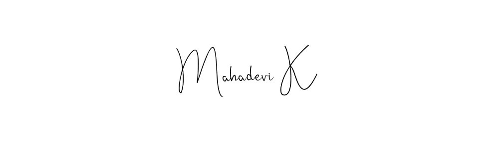 How to make Mahadevi K name signature. Use Andilay-7BmLP style for creating short signs online. This is the latest handwritten sign. Mahadevi K signature style 4 images and pictures png