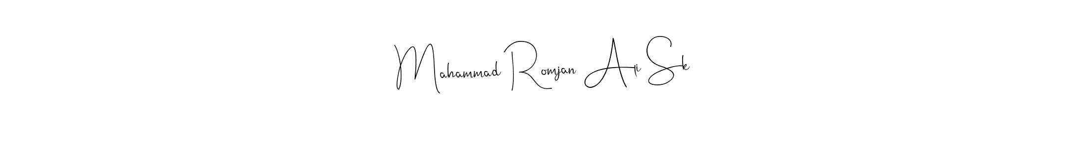 This is the best signature style for the Mahammad Romjan Ali Sk name. Also you like these signature font (Andilay-7BmLP). Mix name signature. Mahammad Romjan Ali Sk signature style 4 images and pictures png