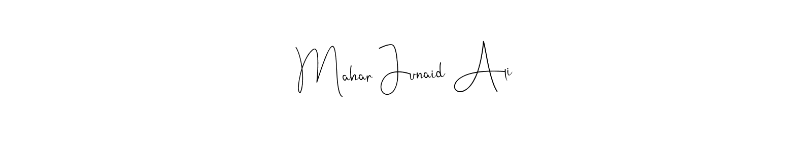 How to make Mahar Junaid Ali name signature. Use Andilay-7BmLP style for creating short signs online. This is the latest handwritten sign. Mahar Junaid Ali signature style 4 images and pictures png