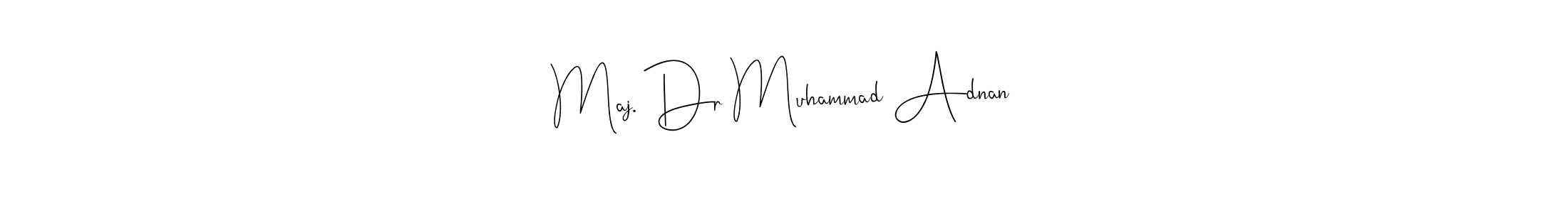 Similarly Andilay-7BmLP is the best handwritten signature design. Signature creator online .You can use it as an online autograph creator for name Maj. Dr Muhammad Adnan. Maj. Dr Muhammad Adnan signature style 4 images and pictures png