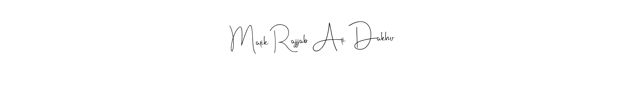 How to make Malik Rajjab Ali Dakhu name signature. Use Andilay-7BmLP style for creating short signs online. This is the latest handwritten sign. Malik Rajjab Ali Dakhu signature style 4 images and pictures png