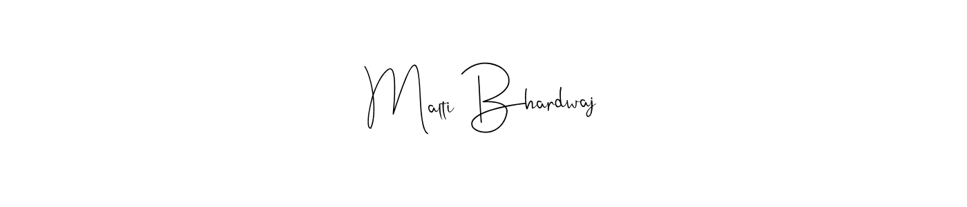 if you are searching for the best signature style for your name Malti Bhardwaj. so please give up your signature search. here we have designed multiple signature styles  using Andilay-7BmLP. Malti Bhardwaj signature style 4 images and pictures png