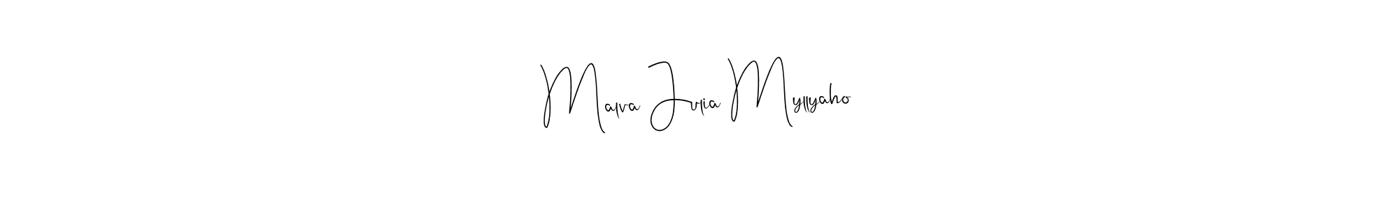 if you are searching for the best signature style for your name Malva Julia Myllyaho. so please give up your signature search. here we have designed multiple signature styles  using Andilay-7BmLP. Malva Julia Myllyaho signature style 4 images and pictures png